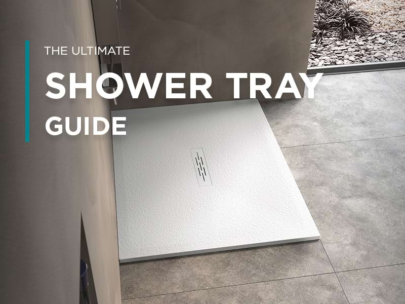 A square Kinemoon Style shower tray in white installed in a modern shower enclosure