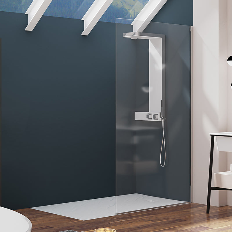 Solo 10 walk in shower design with wide glass panels.
